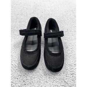 Women's Orthofeet Black Leather Mary Jane Hook Loop Sneakers Size 8.5